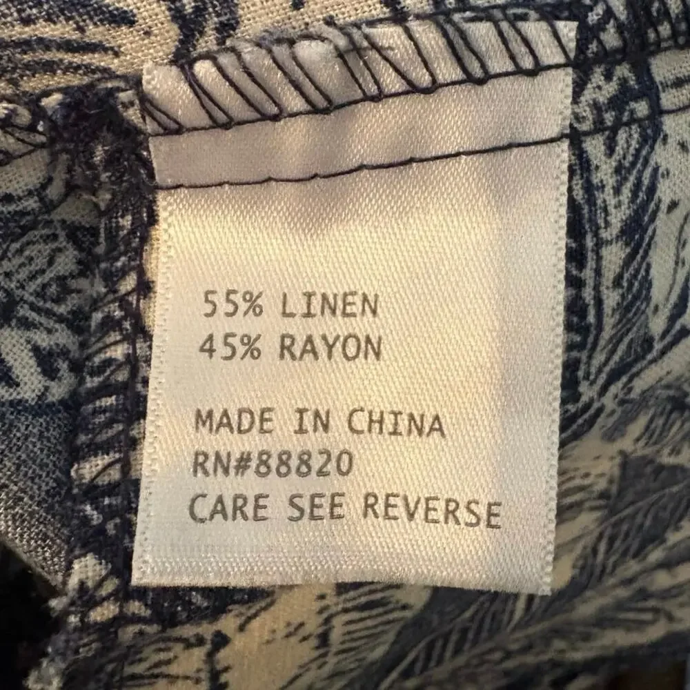 Panama Jack Beachy Tropical Pants Coastal Linen Blend Flowy Airy XL Botanical